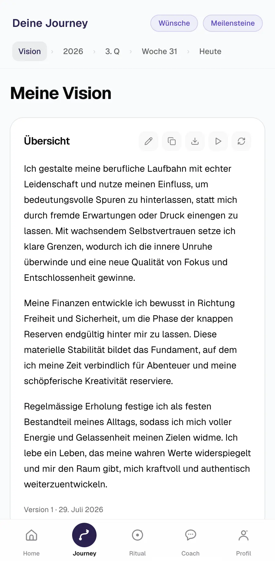 Ansicht der Lebensvision in der Nordstern-App
